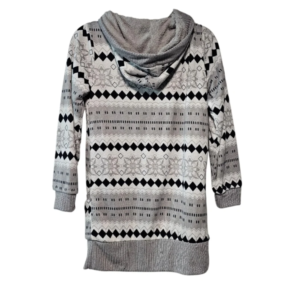 Womens Long Gray Patterned Cardigan Sweater Size Small - Picture 3 of 5